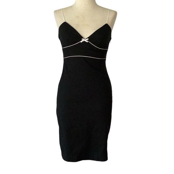 NWT Express Little Black Dress Women’s 8 White Satin Bow Straps Lined - Picture 2 of 10